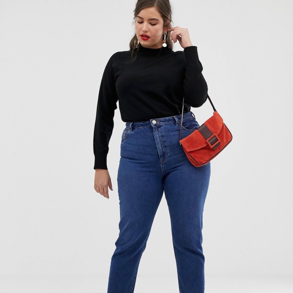 ASOS Curve High Rise Slim Mom Jeans in dark wash